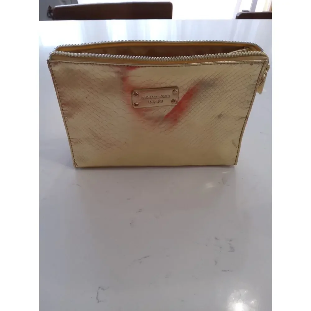 Michael Kors travel bag/ makeup bag faux snakeskin Gold Regal Chic Glam